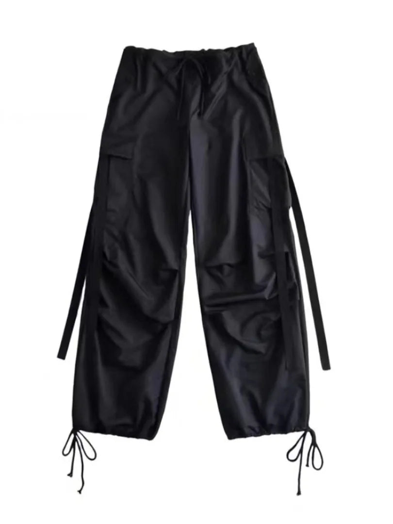 Pink Sash Loose Wide Leg Pants Women's Spring Summer Thin Drawstring Trousers Casual Loose Long Pants Trendy Commute Style