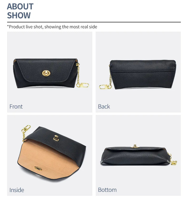 Genuine Leather Eye Glasses Case Vintage Handmade Soft  Eyewear Accessories Sunglasses Cases Luxury Spectacles Box Bag Pendant