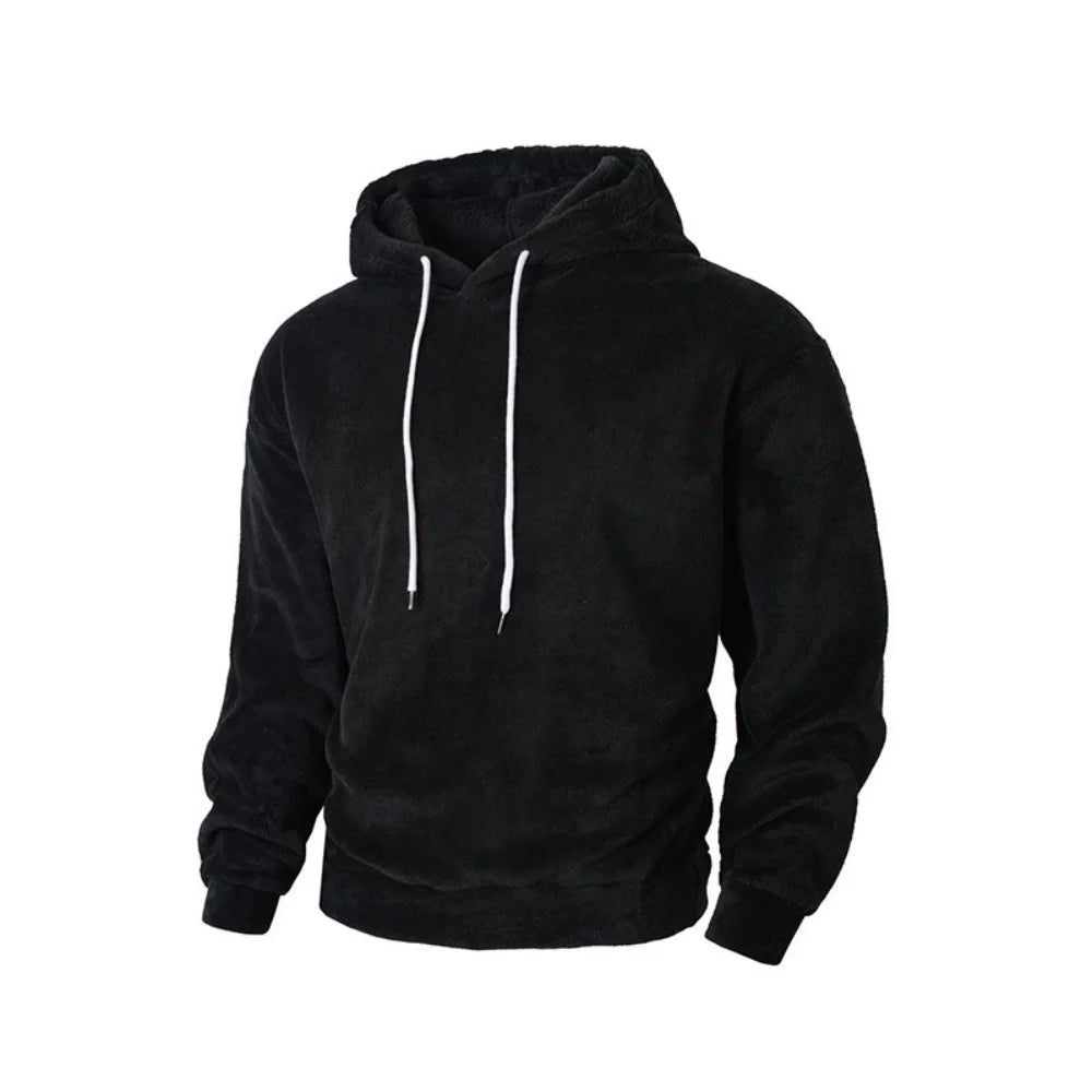 Autumn Winter Fashion Men's Hoodies Casual Trendy Solid Color coral fleece Long Sleeve pullover Loose Sweatshirts Male Hoodies