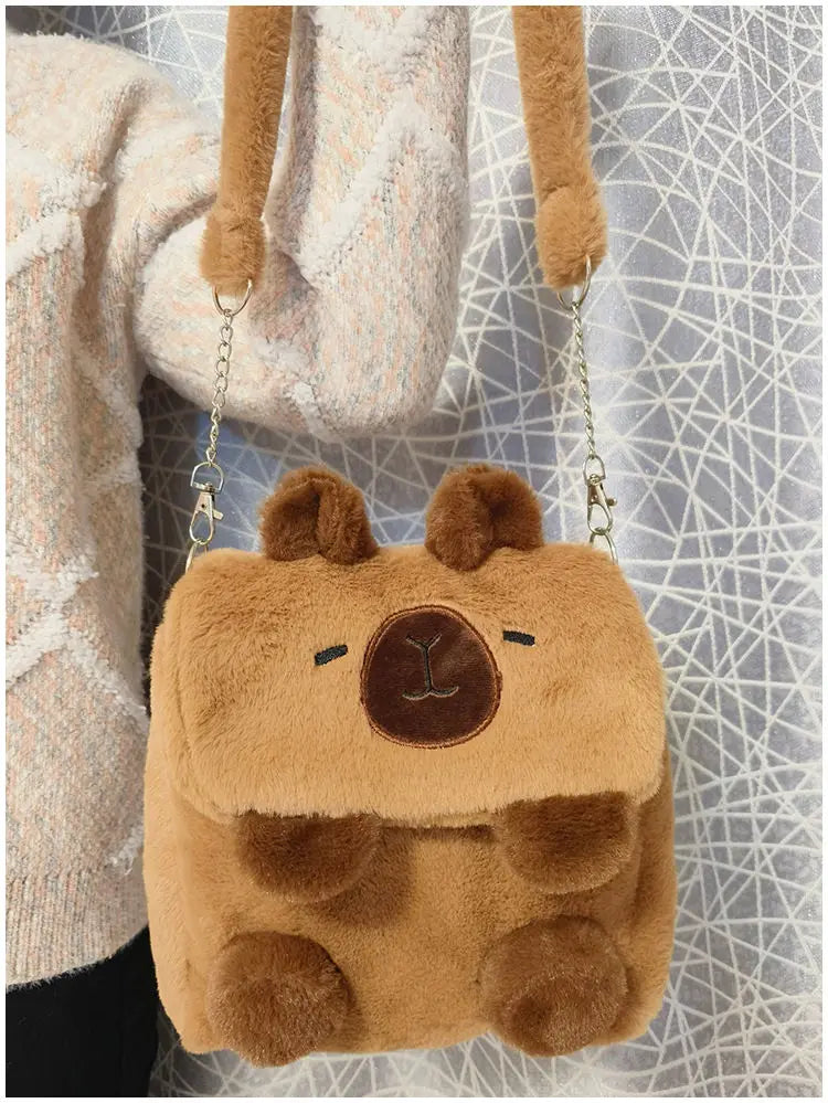 Cute Cartoon Large Capacity Kawaii Capybara Plush Backpack Schoolbag Student Women Bag Crossbody Bag Shoulder Bag Handbag Purses