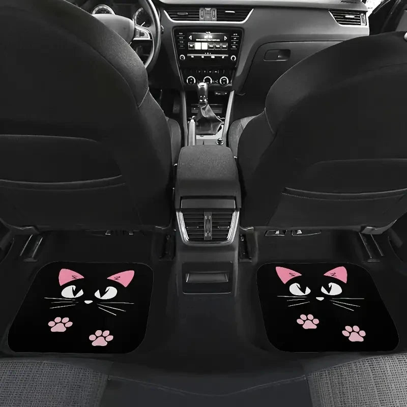 4 PCS Car Retro Cartoon Cat Black Nordic Windmill Carpet Four-piece Anti-fouling Floor Mat