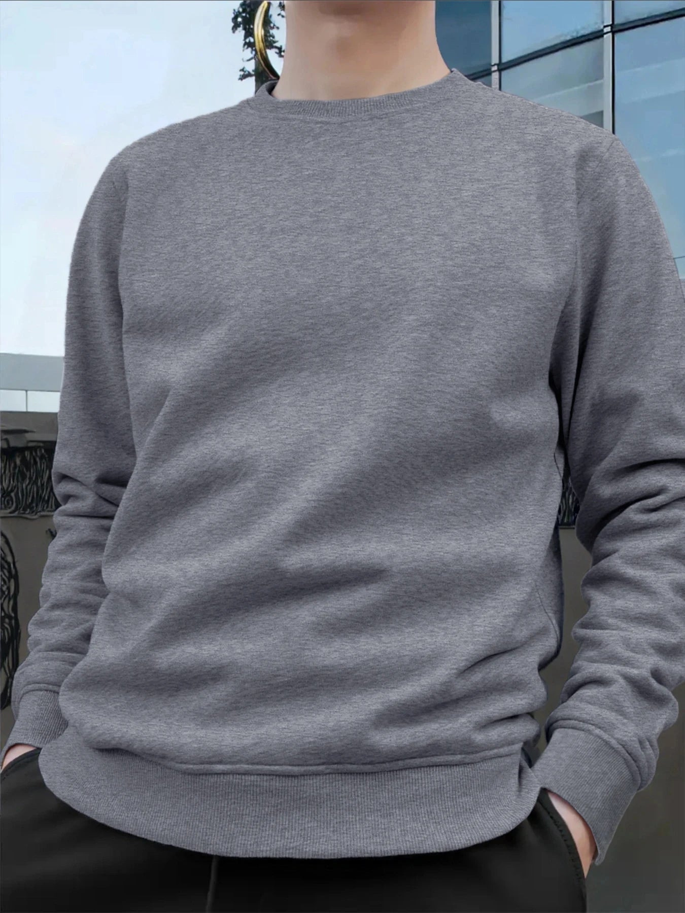 Men's Crew Neck Pullover Solid Color Large Sweatshirts Spring Autumn Outdoor Jogging Tops Men Casual Hoodies Streetwear