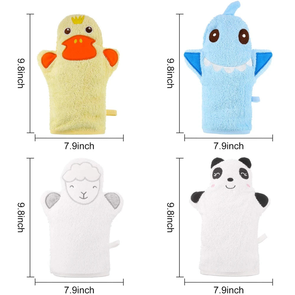Baby Bath Mitt, Washcloths Gloves Designed in Nice Cute Animal Style,Cotton Towel Gentle Scrub for Baby Toddler Bath and Shower