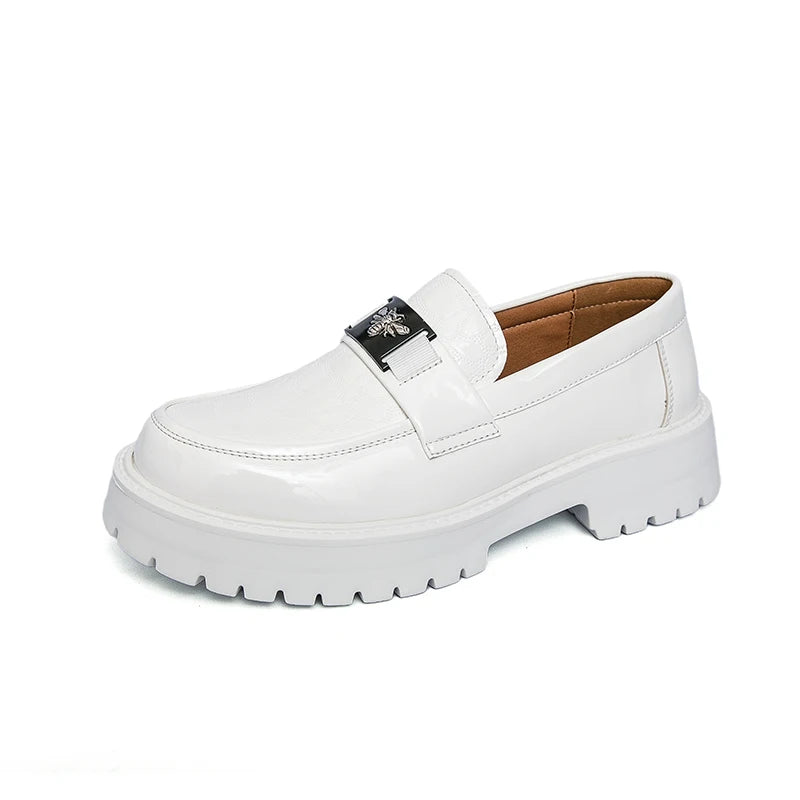 New Leather Shoes Men's Round Toe Thick soled Formal Shoes Loafers Non Slip Fashion Light luxury college Business Casual Shoes