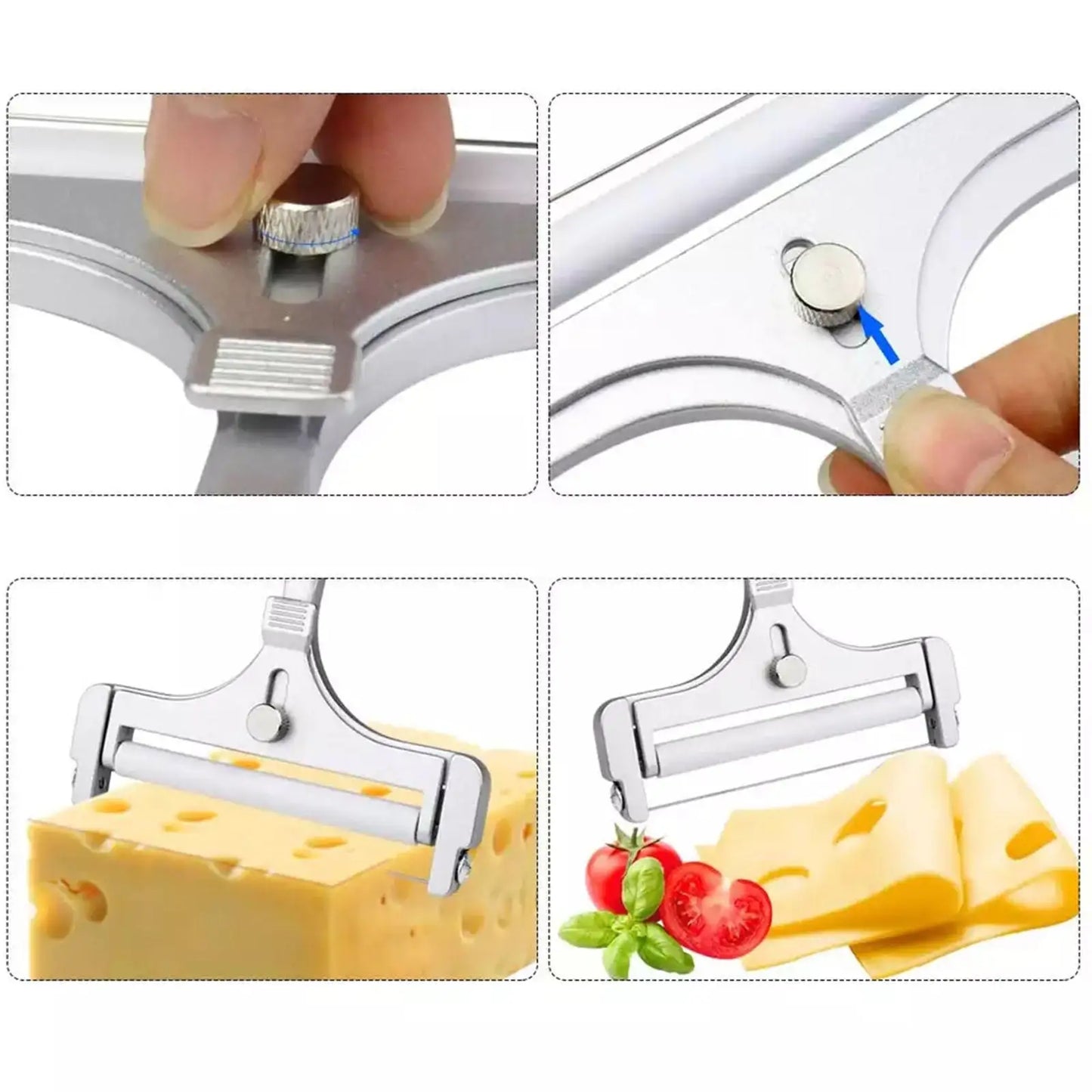 Cheese Cutter,manual Cheese Slicer with A Set of 4 Spare Wires, Stainless Steel, Casters, Adjustable Thickness