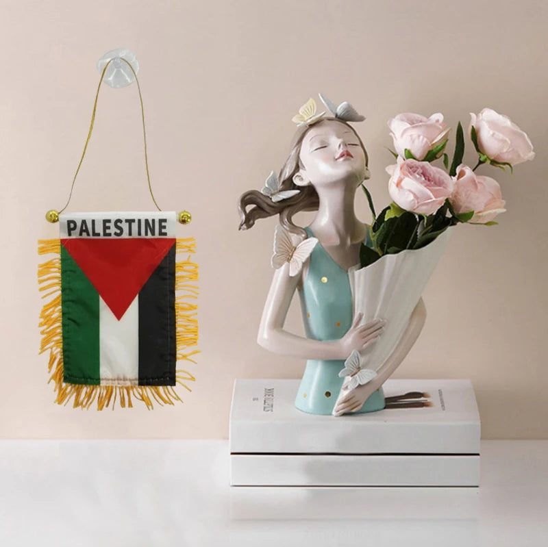 Palestine Small Hanging Flag Double Sided Tassel With Sucking Disc Car Interior Rearview Mirror Decoration Mini Pennant