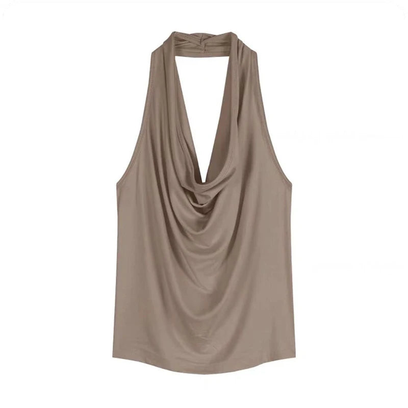 Summer Women Pure Desire Sexy Swing Collar Halter Sleeveless Slim Tank Top French Fashion Tank Top New 2025