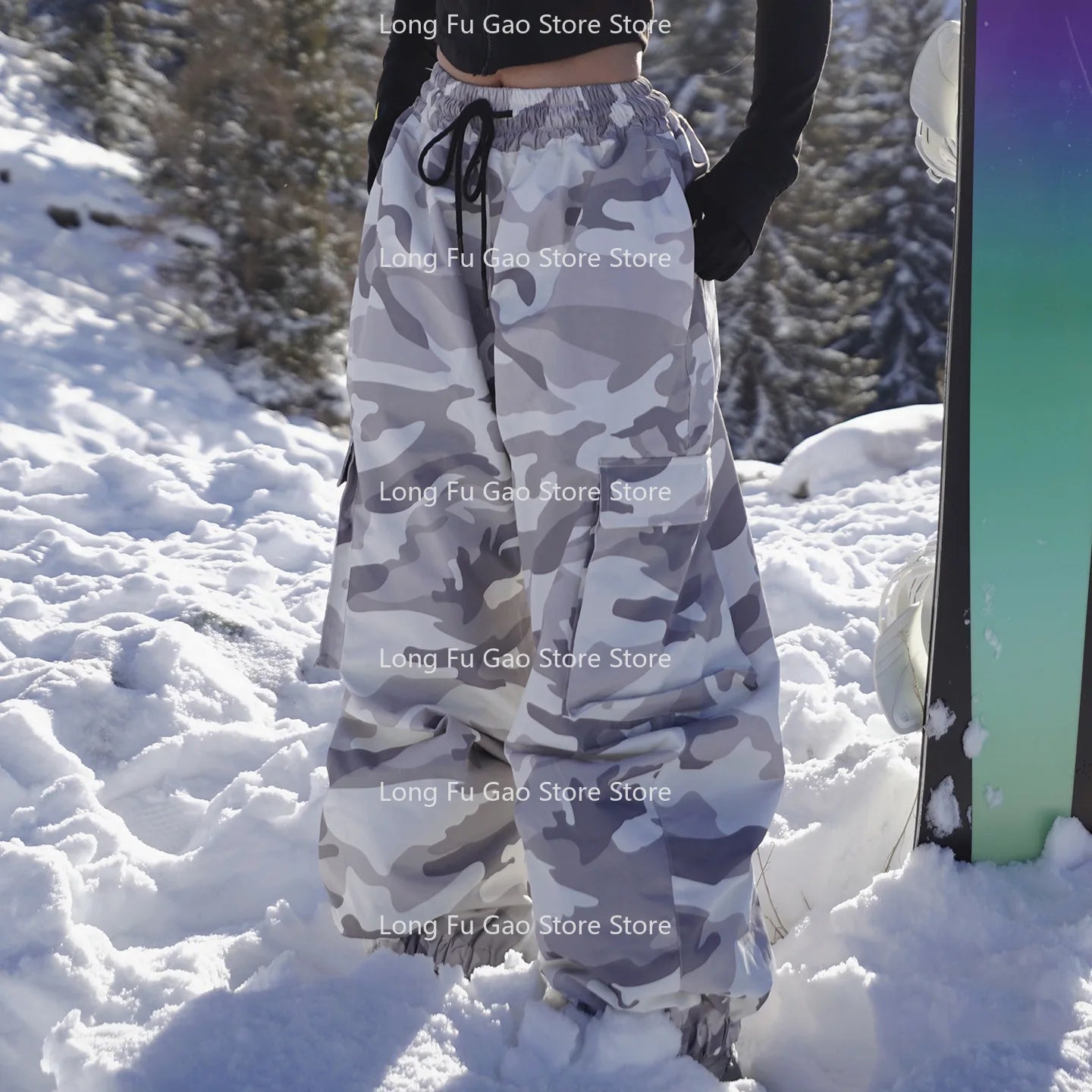 Ski pants for men and women windproof waterproof warm thick camouflage and velvet snow pants snowboard ski pants