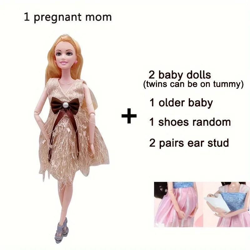 Pregnant Doll Have a Baby in Her Tummy Mom Doll Pregnant Mom Toy with 2 Baby Dolls Playsets Accessories for Girls Boys Gift
