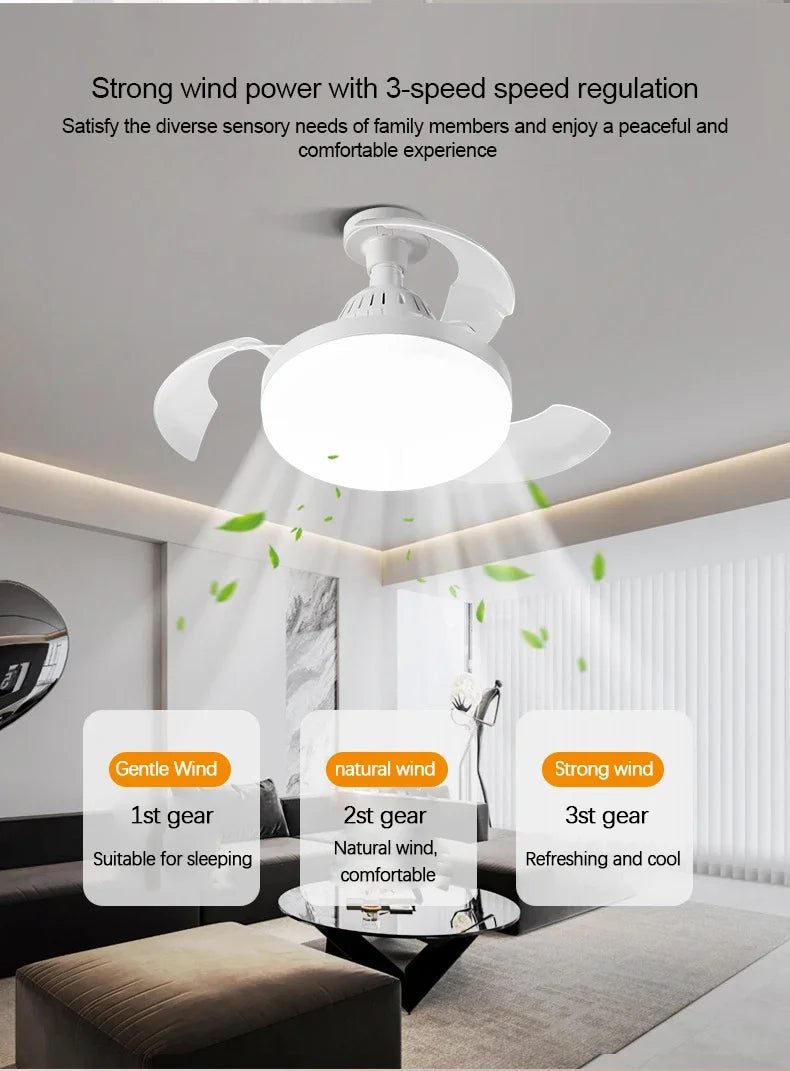 Ceiling Fan Light New Invisible Telescopic Blade Air Circulation Fans Silent Dimming Timed Room Decor Ceiling Fan with lighting