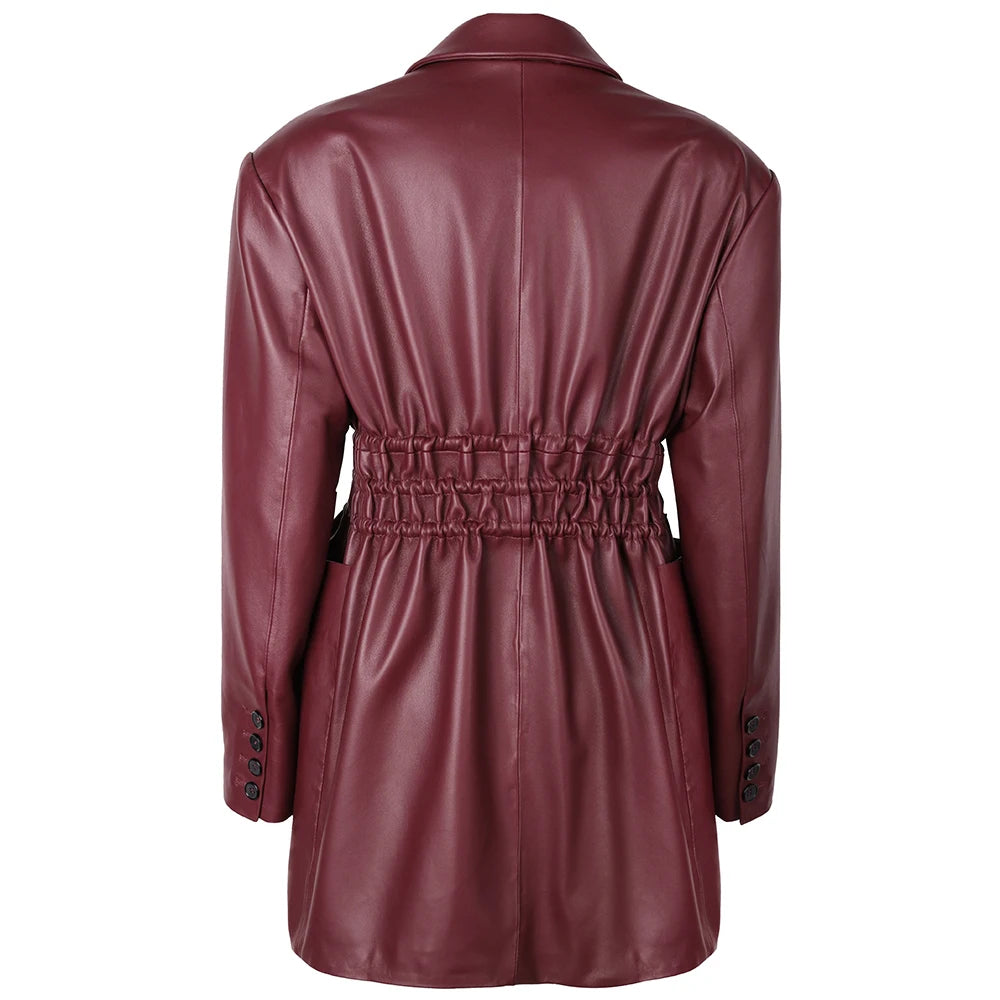YOLOAgain Women's Leather Jacket Genuine Sheepskin Coat Single Breasted