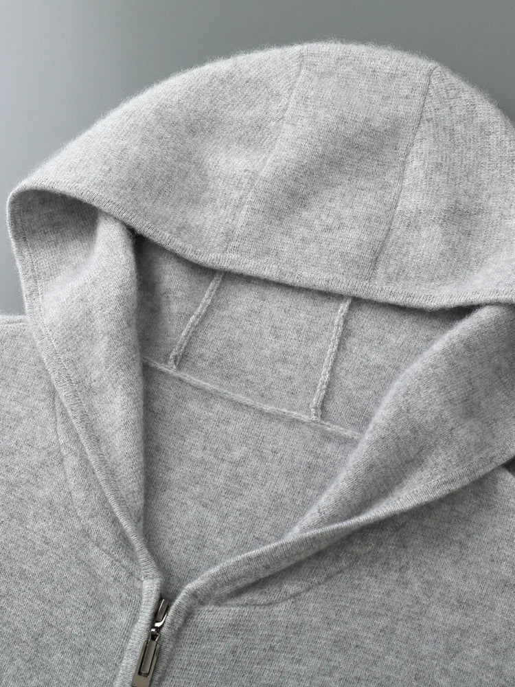 100% Pure Wool Sweater Suit Men's  Hooded Cardigan Wool Pants Thick Warm Knitwear Autumn Winter Smart Casual Trousers Hoodie