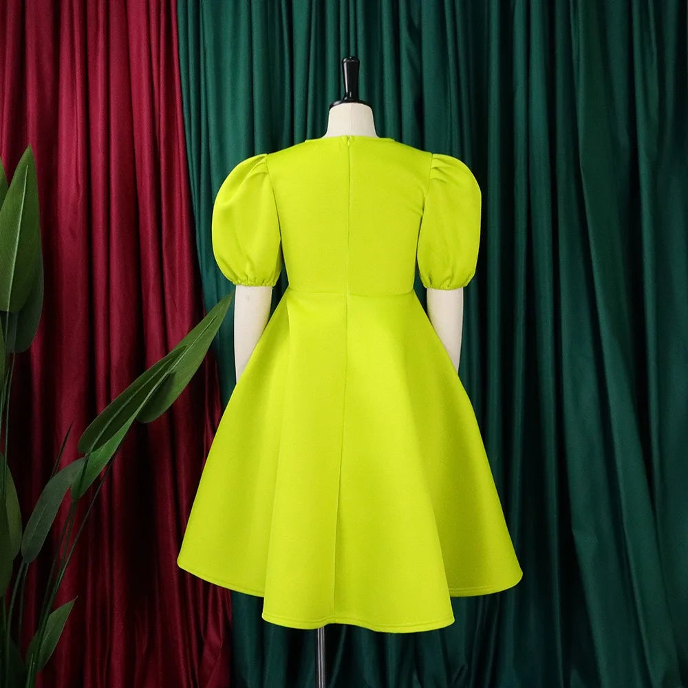 Elegant Dresses for Woman 2024 O Neck Short Sleeve High Waisted Pleated Mid Calf Luxury Female Birthday Party Dinner Vestidos