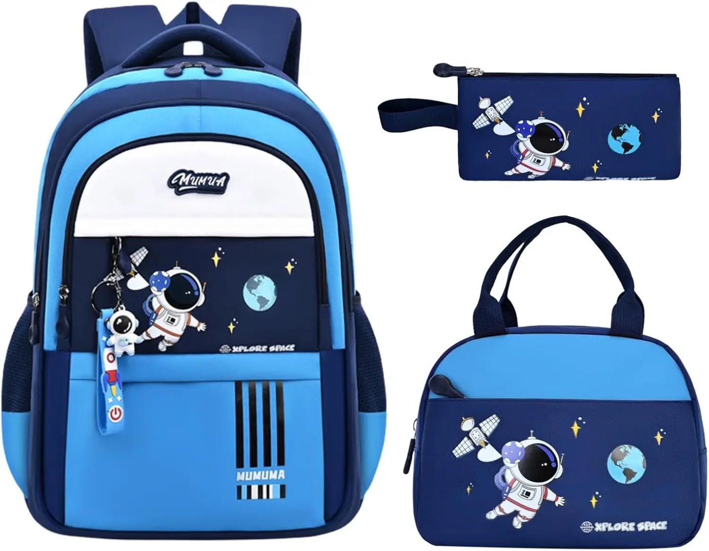 Boy Backpack Schoolbag for Boys Girls, School Bags, Waterproof Kids Bookbag Backpacks with Lunch Box Pencil Case Set