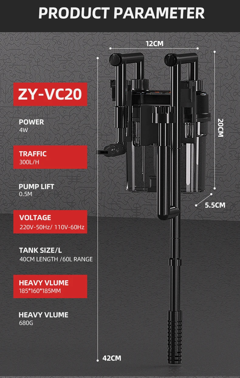 110V 220V Fish tank filter wall-mounted filter barrel external small silent external water purification filtration cycle