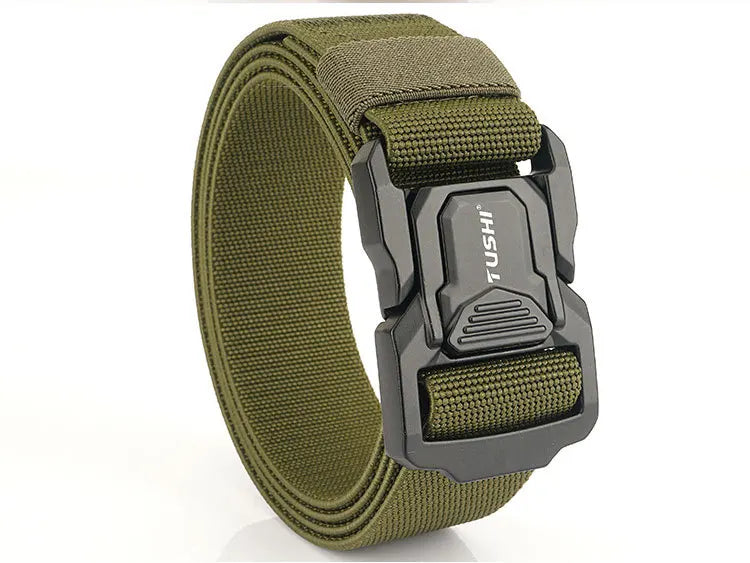 3.8cm Men's Tactical Elastic Belt Aluminum Alloy Quick Release Buckle Wear-Resistant Durable Belt for Tactical Pants Outdoor Hik