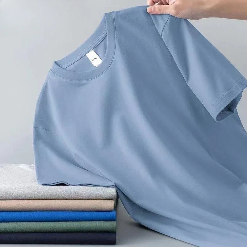 100% Pure Cotton Round Neck Short Sleeved T-shirt for Men and Women's New Summer Versatile Loose Solid Color Men's T-shirt