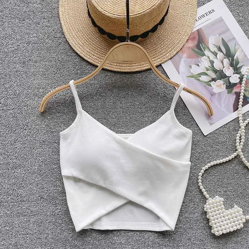 Summer Women's Ribbed Slimming Tank Top Built-in Bra Super Stretch Cross Back Bralette Sexy Layering Camisole Daily Topks