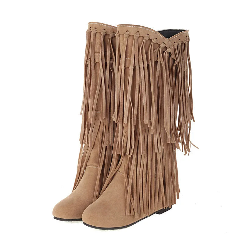 Boots 2025 autumn/winter women's boots casual fringe boots college style flat bottomed high top boots women's shoes