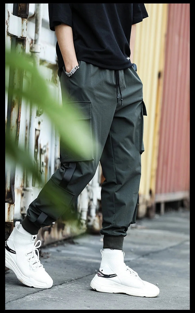 2024 Spring Autumn New Men's Korean Fashion Multi-pocket Loose Ins Nine-minute Drawstring Leg Work Pants Casual Daily Sweatpants