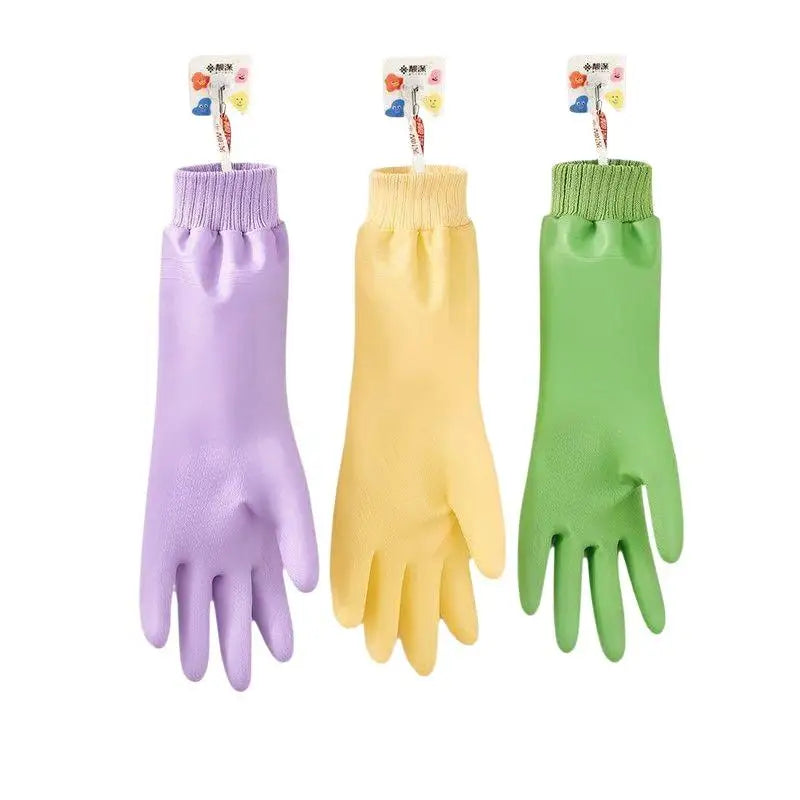 ♥Reusable Cleaning Gloves with Anti-Slip Palm Particles - Long-Sleeve Rubber Gloves for Kitchen, Dishwashing & Household Chores