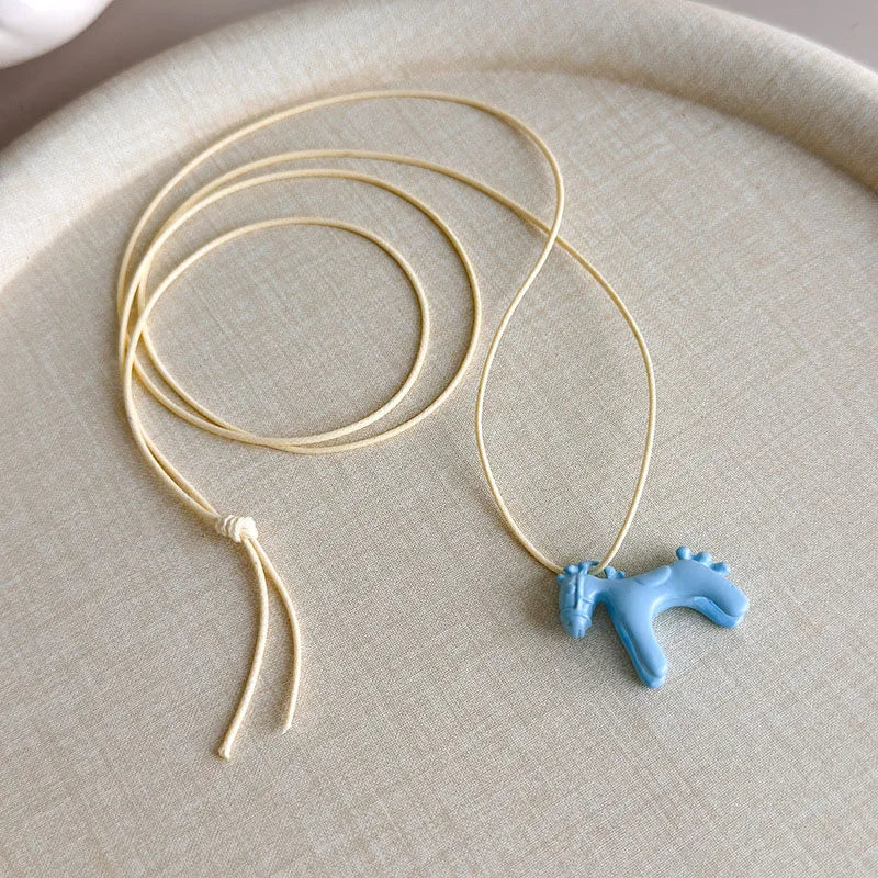New Trendy Colorful Horse Pendant Long Necklace for Women Adjustable Sweater Chain Jewelry Fashion Accessory Gifts