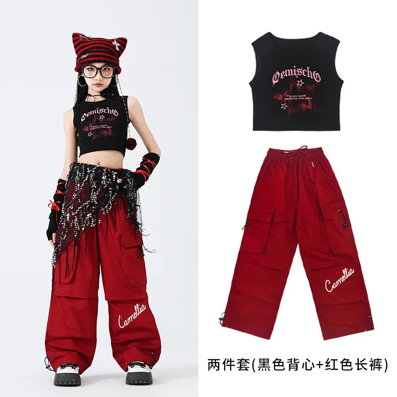Hip Hop Sweet Girls Crop Top Street Dance Sweat Pants Jazz Girl Group Clothes Sets Kids K-pop Costumes Children Teens Streetwear