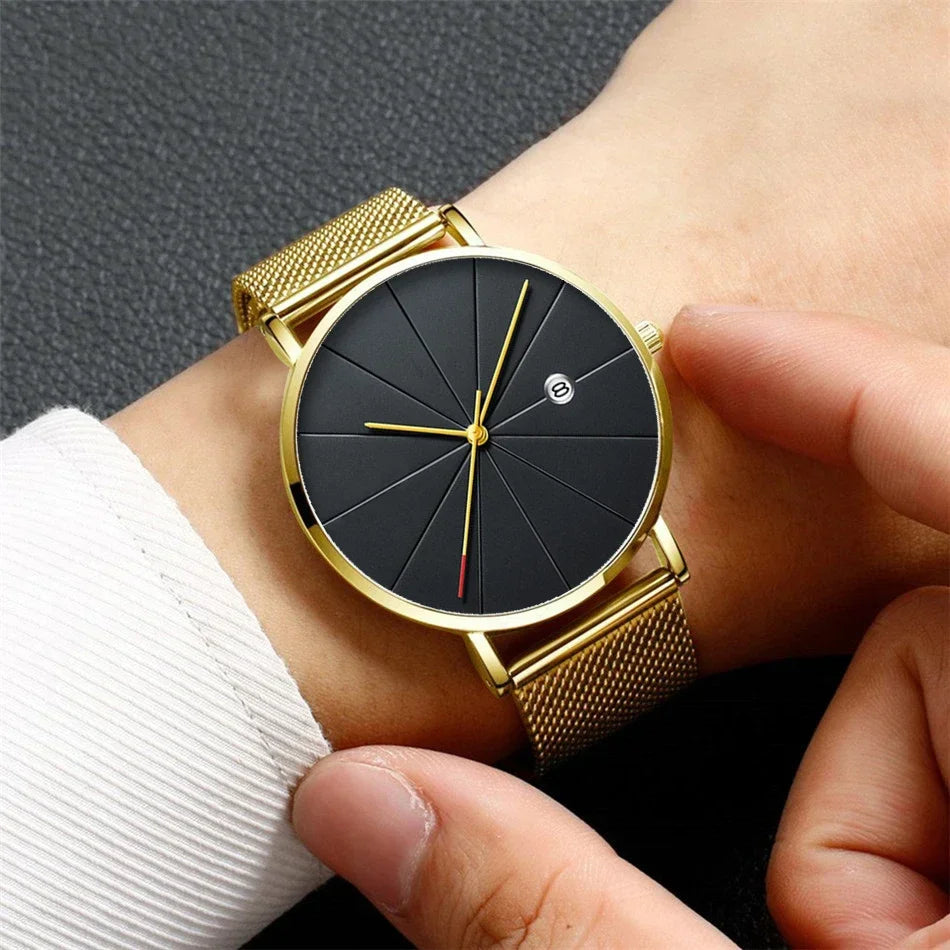 Ultra-Thin Men's Quartz Watch | Stainless Steel Mesh Minimalist Business Watch