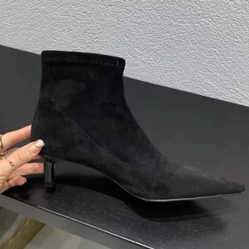 Shoes for Women 2026 High Quality Elegant Ankle Women's Boots Fashion Back Zipper Solid Office and Career Sexy Pointed Toe Boots