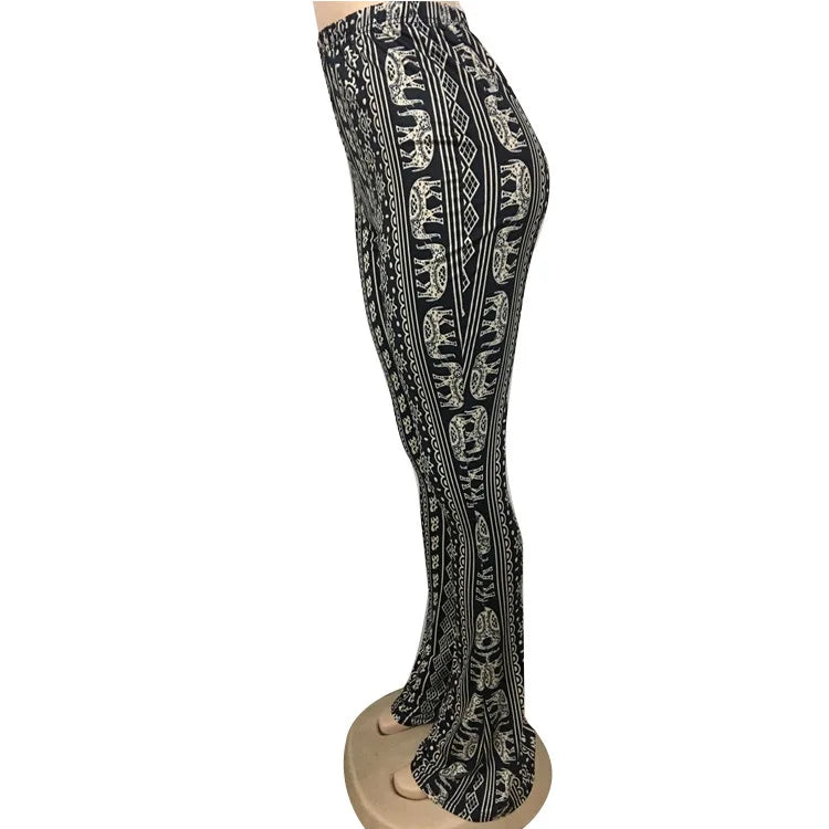 Women's Clothing Pants 2025 New Women's Pants Bohemian Micro-flared Pants Leggings Fashion Printing Ethnic Tribal Style