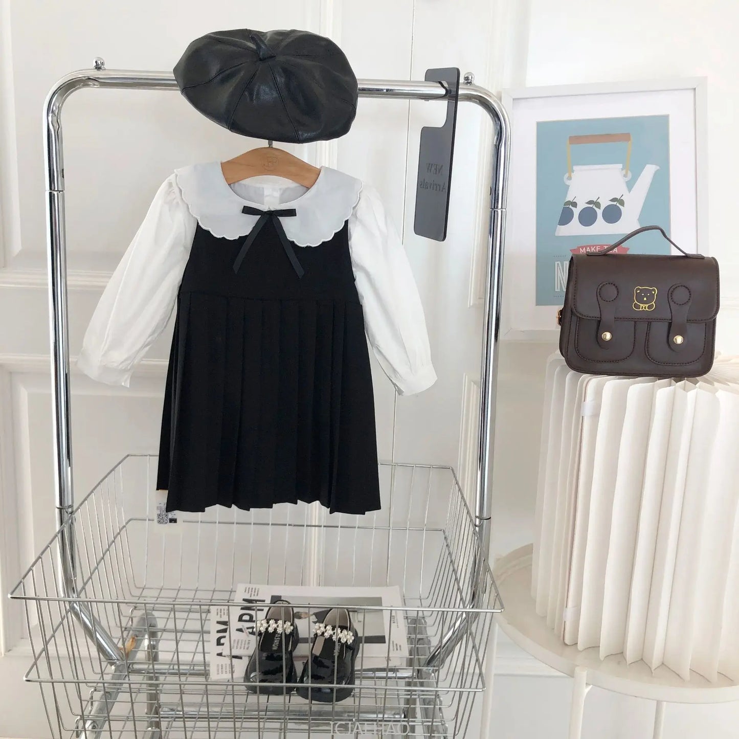 Sundress Black for Girls Children Junior Dress Elementary School Student Uniform Suit School Kids White Blouse Pleated Skirt Set