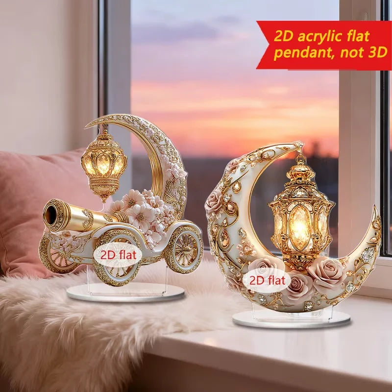 Islamic Salute Cannon Decoration with White Moon And Golden Lantern for Ramadan Office Desktop Decor Suitable for Parties