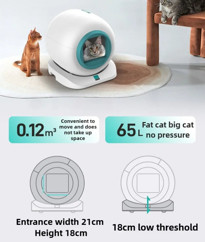 65L Automatic Cat Litter Box Self Cleaning Large Cats Litter Box APP Smart Closed Cat Toilet Dual Deodorization Pet Supplies