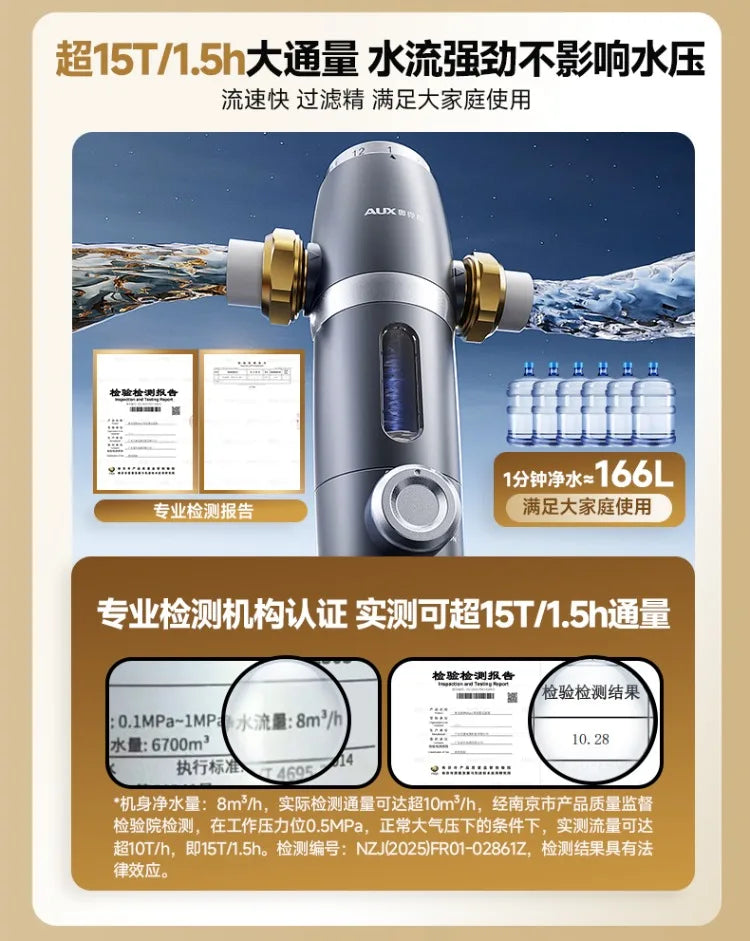 220V AUX Whole House Water Filter Automatic Backwash Stainless Steel Purifier for Home WCL