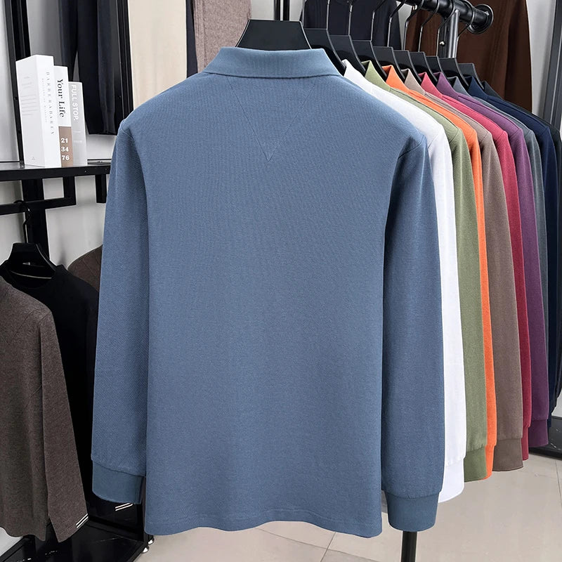 100% Pure Cotton Men's High-Quality Long Sleeve Polo Shirt Autumn New Fashion Brand Design Embroidered T-shirt Sports Casual Top