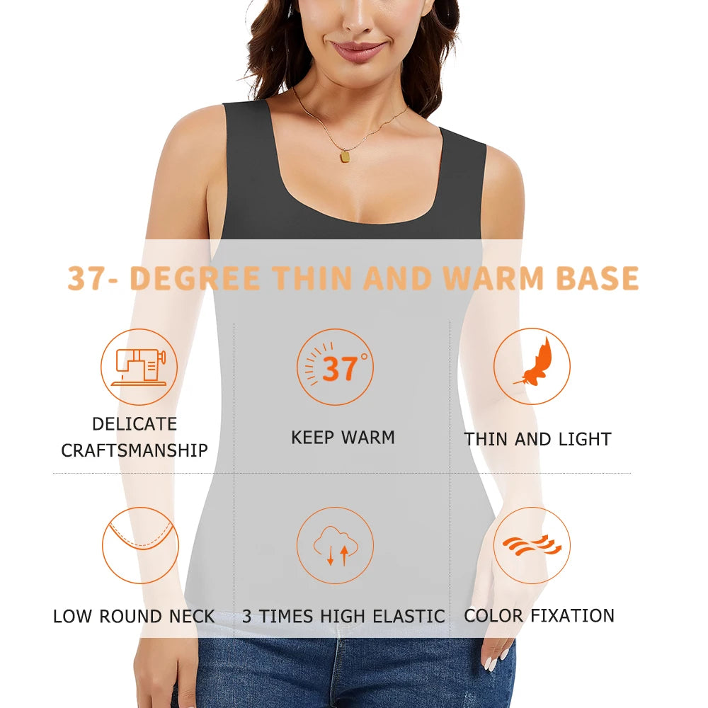 Thermal Tank Top Women's Fleece Lined Thermal Sleeveless Wide Shoulder Straps Warm Undergarment Winter Base Layer Clothing