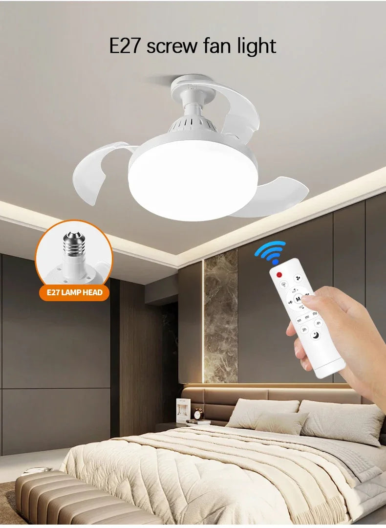Ceiling Fan Light New Invisible Telescopic Blade Air Circulation Fans Silent Dimming Timed Room Decor Ceiling Fan with lighting