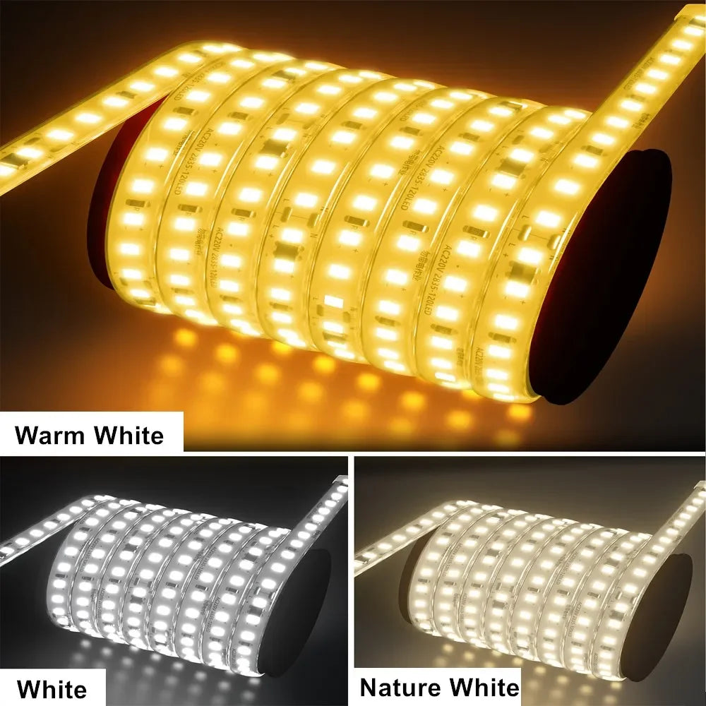 LED Strip Lights 220V 2835 1 20 30 meter 120LED/m 240LED/m Nature Warm White AC 220V Waterproof LED Strips 100 ft Outdoor Light