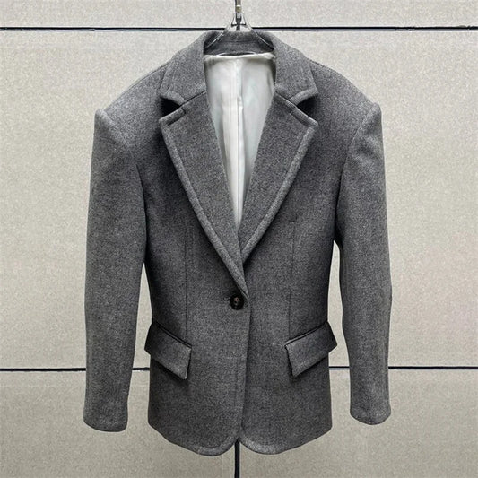 Women's jacket New wool blend women's suit jacket for winter 2025 belt slim fit lapel long sleeved top y2k casual Women's coat