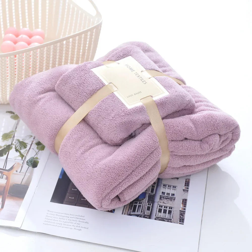 Cotton Bath Towels for Adults, 70x140cm 35x75cm 2pcs, High Absorbent Soft Bath Towel + Face Towels, Luxury Super Large Towel Set