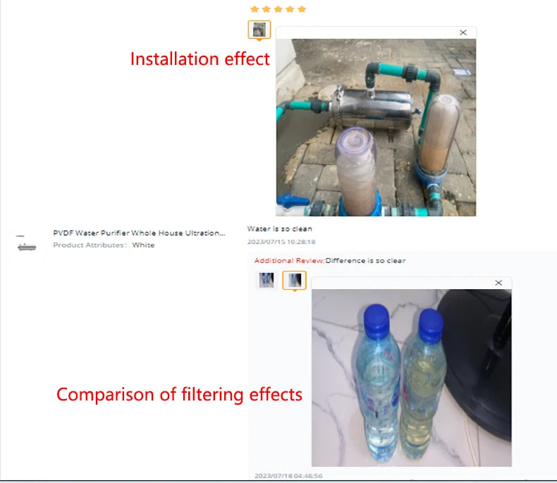 Whole house water purifier 0.01um PVDF pre-filter 1000L SUS304 water filter can be continuously cleaned for 5 years
