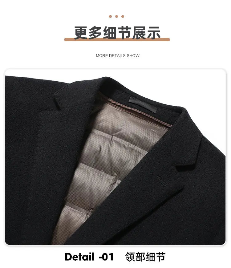 High-end, fashionable and stylish 96% wool" Casual and trendy thick wool suit with down detachable inner liner (90% down)