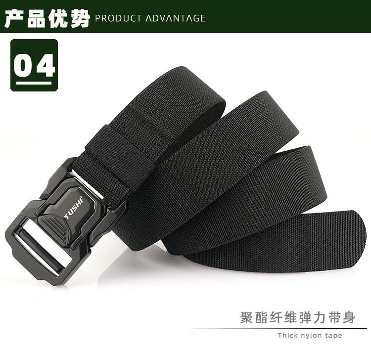 3.8cm Men's Tactical Elastic Belt Aluminum Alloy Quick Release Buckle Wear-Resistant Durable Belt for Tactical Pants Outdoor Hik