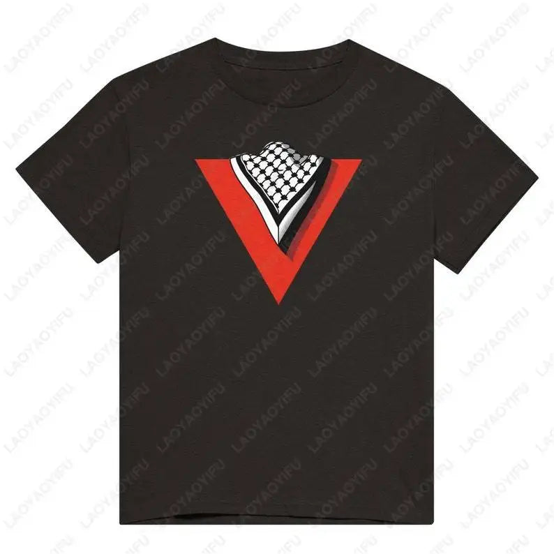 Palestine Heart Shape with Flag Colors Unisex Cotton T Shirt Summer Round Neck Tee for Men and Women Love Theme
