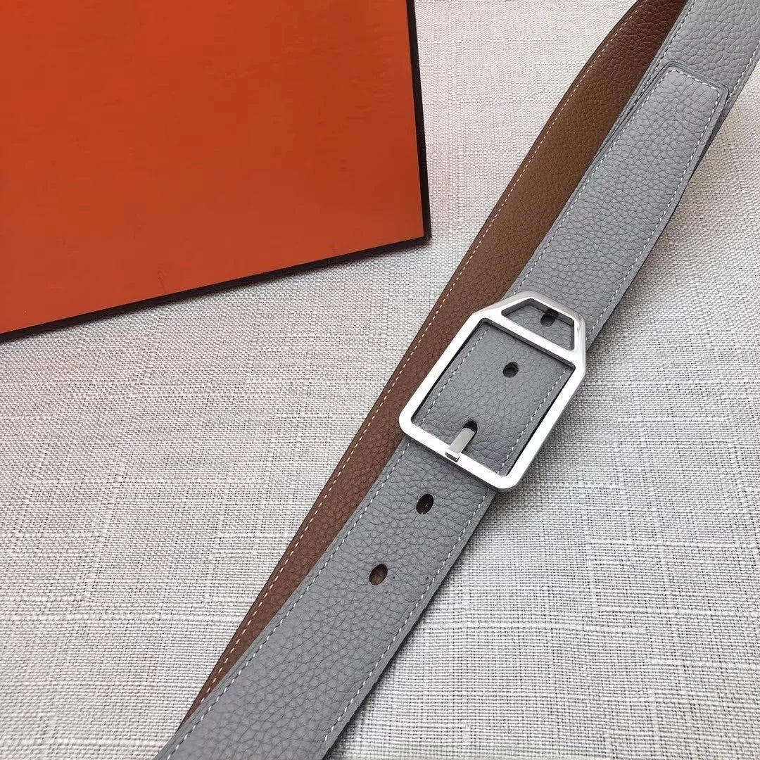 Double-Sided Genuine Leather Belt for Men And Women Casual Lychee Skin Waist Belt Couple Sle Gift Box Soft Surface Stainles...