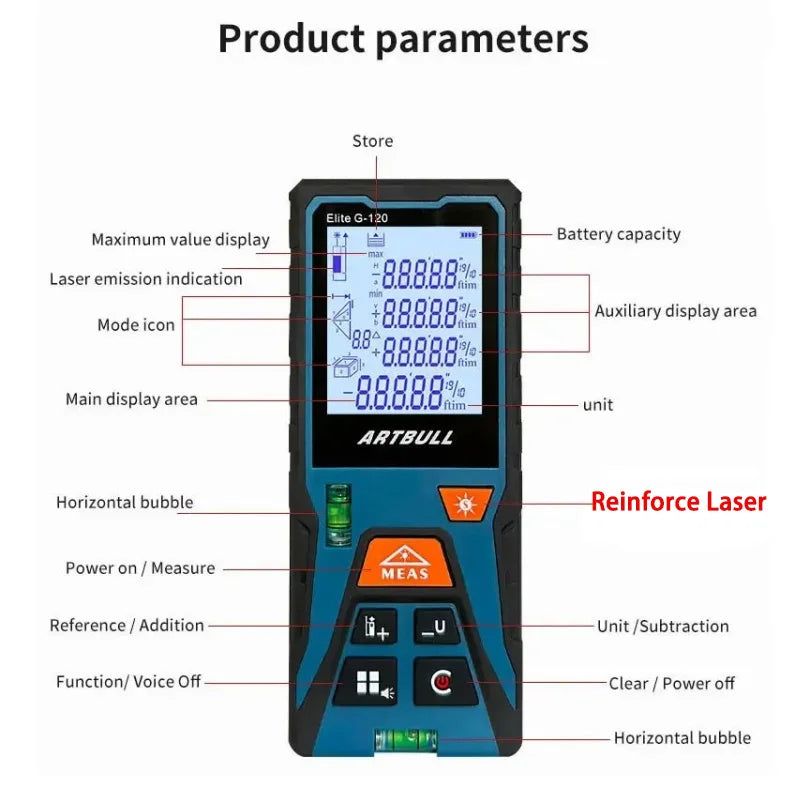 ARTBULL Digital Green Laser Tape Measure 50M Laser Distance Meter Rangefinder With Horizontal