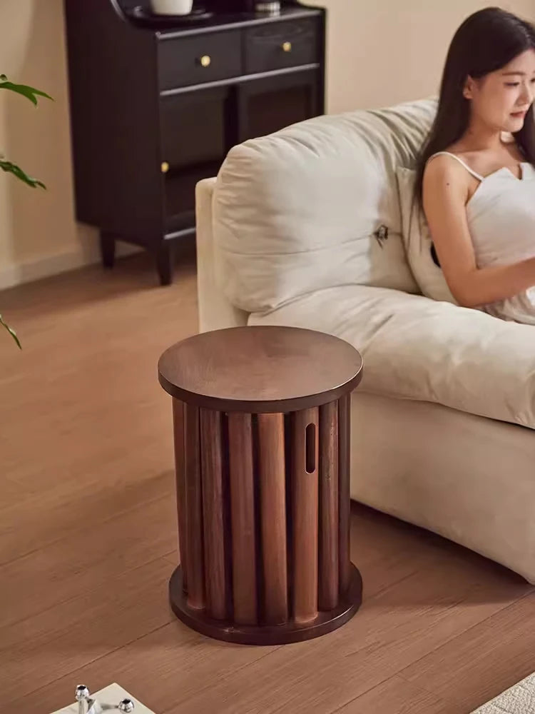 4pcs Foldable Solid Wood Stool, Living Room Low Stools, Bedroom Dressing Stool, Dinning Room Dinner Stool,  Round Small Table