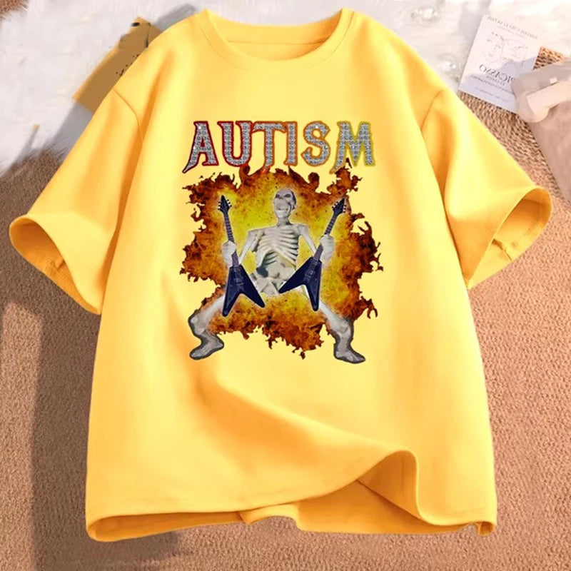 Autism Funny Skeleton Meme Men's T-shirt Cotton Mens Clothing Graphic Tshirts Man women Clothes Printed Short Sleeve Tee Tshirts