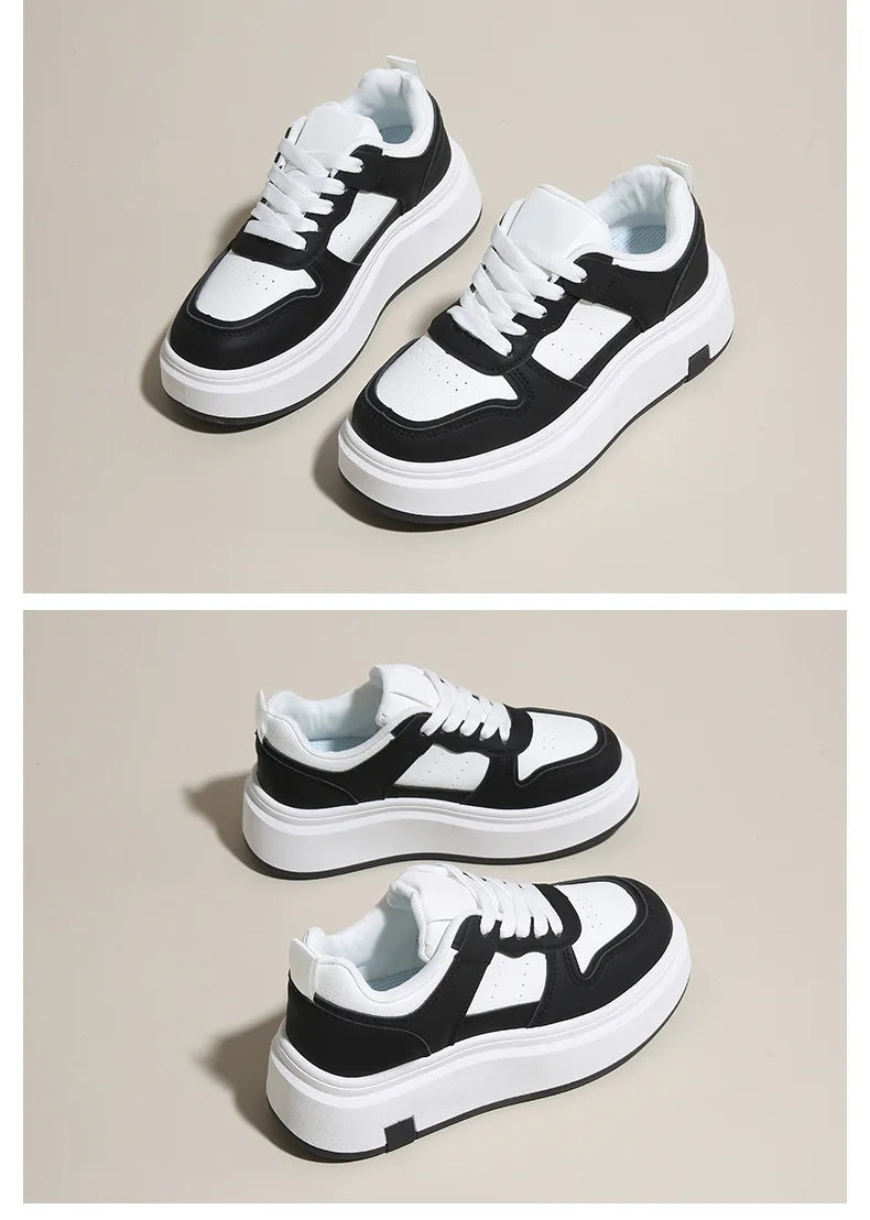 Women's Casual Sports Shoes Thick Bottom Low Tops Lace Up Vulcanised Shoes Lightweight Rubber Soled Winter Season Adult Footwear