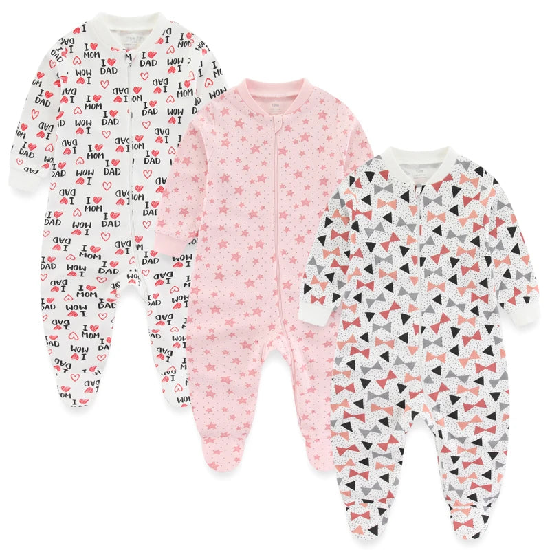 Cotton Baby Girl Clothes 3Pieces Cartoon New Born Baby Boy Clothes Sets Long Sleeve Autumn Footie Jumpsuits Zipper Spring Bebes